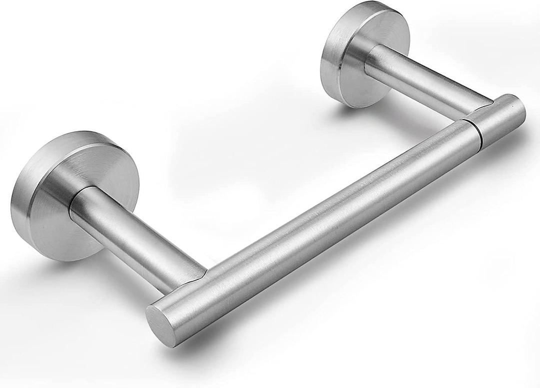 Newfun Brushed Nickel Toilet Paper Holder, SUS 304 Stainless Steel Adjustable Double Post Pivoting Toilet Paper Roll Holder Wall Mount for Bathroom