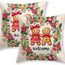 Pillow Covers Set of 2 18x18 Inch Christmas Gingerbread Couple Throw Holiday Welcome Cushion Covers Decorative Christmas Pillow Cases for Sofa Couch Bed Farmhouse Decor