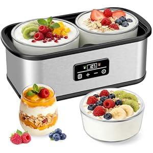 Cewajbaa Yogurt Maker with Adjustable Time & Temperature Control, Constant Temperature & Auto Shut-Off - Make Fresh Probiotic Yogurt for Optimal Gut Health - Two 1-Quart Glass Containers