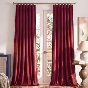 RYB HOME Christmas Red Velvet Curtain Panels for Living Room Bedroom, Heavy Duty Thermal Insulated Room Darkening Floor-Length Velvet Drapes with Hook Belt, 52" W x L84 L, 2 Panels Set