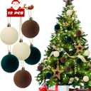 12 PCS Velvet Ornaments for Christmas Tree Decorations, Elegant Velvet Christmas Ornaments Balls, Shatterproof Xmas Decorative Hanging Ornaments(Brown, Green, Light Khaki,2.36 Inch)
