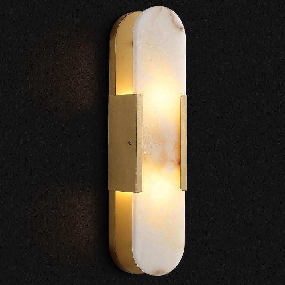19.7" Natural Alabaster Wall Sconce Modern Brass Bedroom Bedside Marble Wall Lamp for Bathroom Indoor 7W LED Mirror Wall Light Vanity Light Fixtures Perfect for Hallway Living Room 3000K (Gold)
