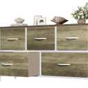 OLIXIS 5 Drawer Dresser for Bedroom, Storage Organizer Unit for Closet | Chest of Drawers for Clothes Storage with Bins, Wide Fabric Bedroom Dresser, Wooden Top, Living Room, Greige Oak