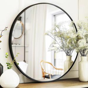 Black Round Mirror, Round Mirror 24", Black Circle Mirrors Metal Frame, Wall Mounted Mirrors for Living Room, Bathroom, Wall, Entryway, Rustic. (24"L x 24"W, Black)
