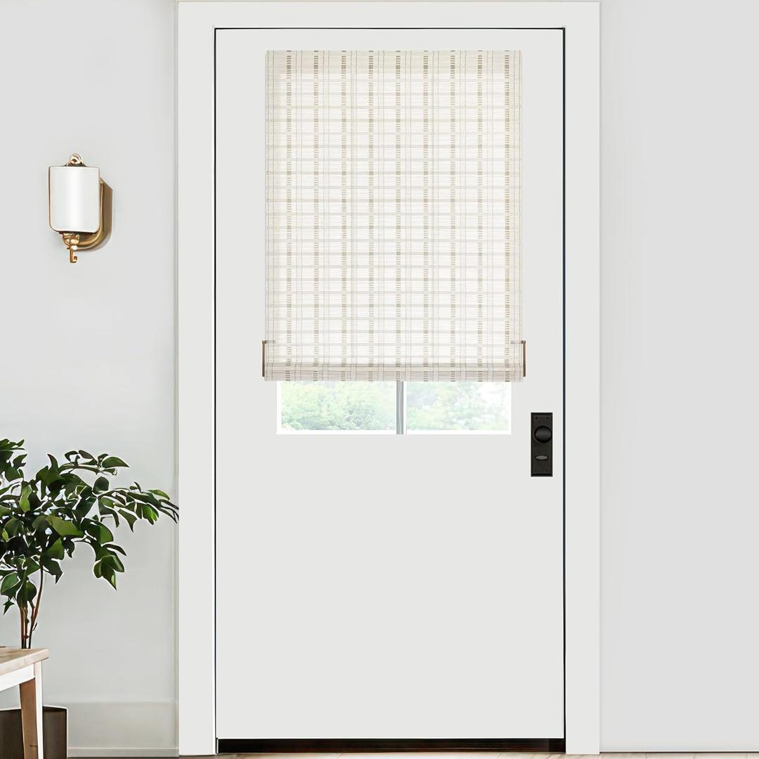 LazBlinds No Tools No Drill Bamboo Roller Shades, Cordless Bamboo Blinds, Light Filtering Roll Up Blinds for Windows, French Door, Porch or Patio, 26'' W x 40'' H, Whitewash B