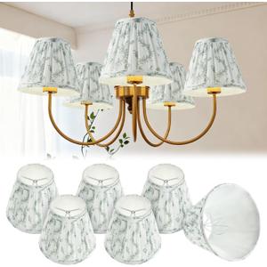 VIHOSE 6 Pcs Pleated Chandelier Lamp Shades 3" Top x 5.5" Bottom x 4.7" Slant Small Lampshades Clip on Bulb Classic Pleated Style Bulb Covers for Wall Sconces Pendant Lighting(Green Floral)