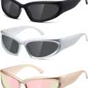 kimorn Y2K Wrap Around Polarized Sunglasses Womens men Swift Oval Fashion Sport Shades Sun Glasses K1273 (Matte Black/Silver Grey/Champagne Gold)