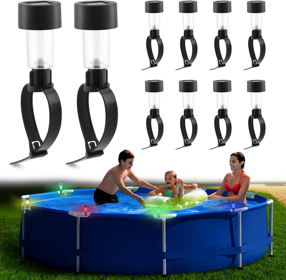 10PCS Solar Pool Lights for Framed Above Ground Pools, aterproof Swimming Pool Accessories Lights, Outdoor Yard Garden Pools Decoration Night Light(Color:Colorful)