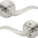 Kwikset Sedona Interior Privacy Door Handle with Lock, Door Lever for Bathroom and Bedroom, Satin Nickel Reversible Keyless Push Button Lock Door Lever, with Microban Protection