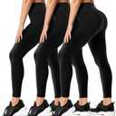 FULLSOFT 3 Pack Leggings for Women High Waisted Soft Black Yoga Pants for Workout Athletic Running Reg & Plus Size (Large-X-Large)