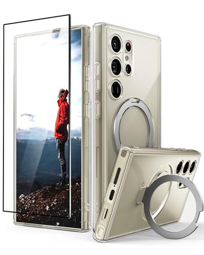 CaseBorne Compatible with Samsung Galaxy S24 Ultra Case - [3-in-1 Combo] [Compatible with MagSafe][ Clear Hybrid Magnetic Cover] with Kickstand and Tempered Glass Screen Protector