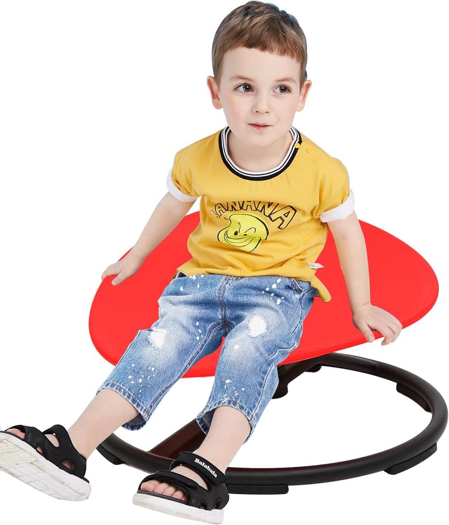 Kids Sensory Swivel Chair - Round Spinning Chair Seat for Balance, Coordination - Sensory Therapy Stool for Kids with Autism & ADHD - Active Indoor Play Set for Home & Classroom (Red)