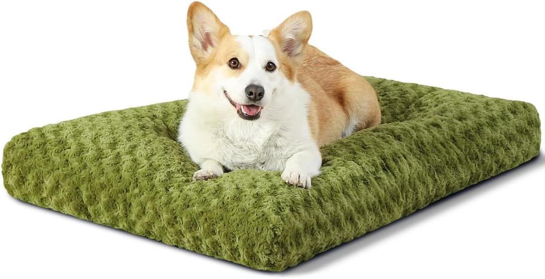 KSIIA Washable Dog Bed Comfy Dog Crate Pad Deluxe Plush Pet Bed Non-Slip Kennel Pad for Small Dogs, 23" x 18", Green
