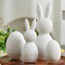 AOMOONOA White Bunny and Egg Figurine Set for Modern Easter Decor, 4Pcs Resin Easter Rabbit and Egg Statues with Speckle for Minimalist Home Shelf Mantle Decor, Tabletop Centerpiece