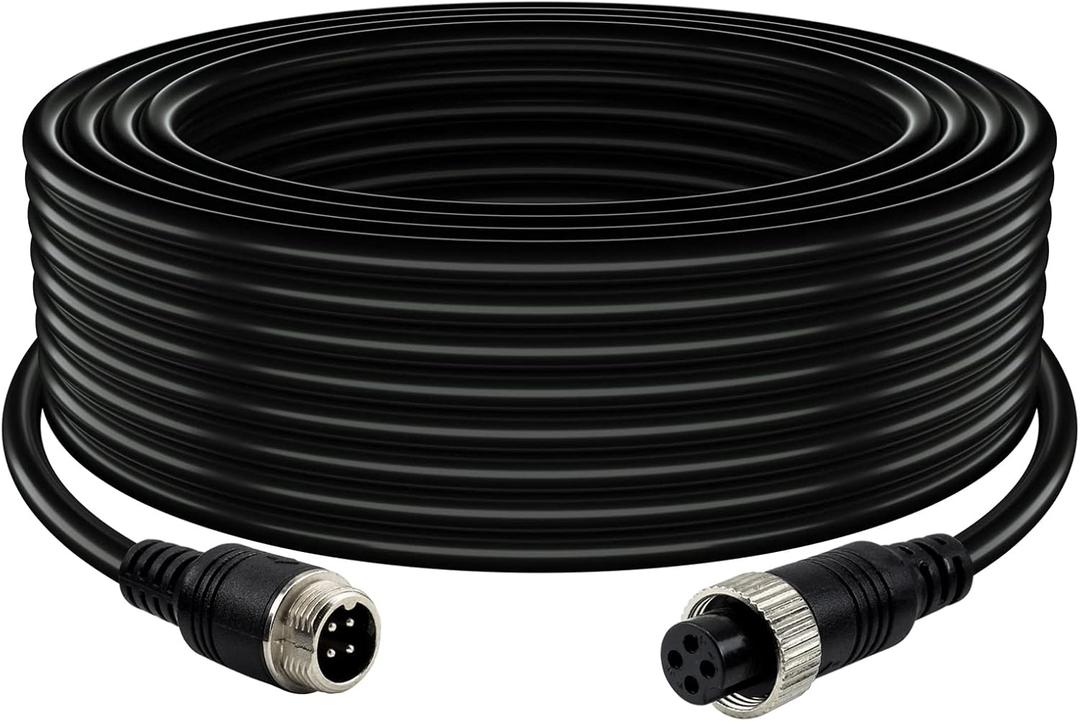 Car Video 4-Pin Aviation Extension Cable for CCTV Rearview Camera Truck Trailer Camper Bus Vehicle Backup Monitor System-65.6Ft/20M