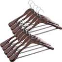 ABHENG Solid Wood Suit Hangers, 10 Pack, Coat Hangers with Non Slip Trouser Bar, 360 Swivel Hook, Heavy Duty Wide Hangers for Suit, Coat, Jacket, Trousers, Pants,17.3" W x 9", Dark Walnut 