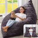 Hobestluk 3 in 1 Bean Bag Chair Giant Bean Bag Chairs for Adults with Plaid Cover Convertible Bean Bag Floor Cushion with Machine Washable Cover for Living Room (Plaid Dark Grey), Large