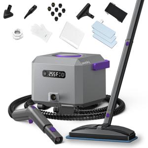 Steam Cleaner: Fast 50-Sec Heat-Up-21-Piece Kit-Refill Anytime-No Cooling-Detachable Hose Multipurpose Steamer Mop for Home Use Car Upholstery Bed Tile Grout Floor Bathroom Cleaning Grey