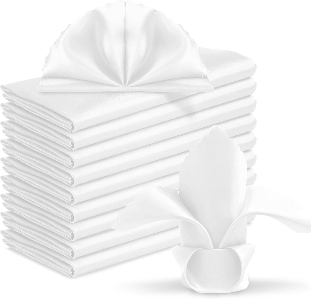 60 Pieces White Satin Napkins 20x20 Inches Satin Cloth Napkins, Square Satin Napkins with Scalloped Edges, Elegant & Silky Table Napkins for Restaurant Banquet Wedding