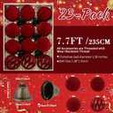 7.7ft Christmas Red Velvet Ball Ornaments with Bell Garland for Tree Hanging, Velvet Xmas Tree Decorative Hanging Ornaments with Bronze Bell for Home Decor