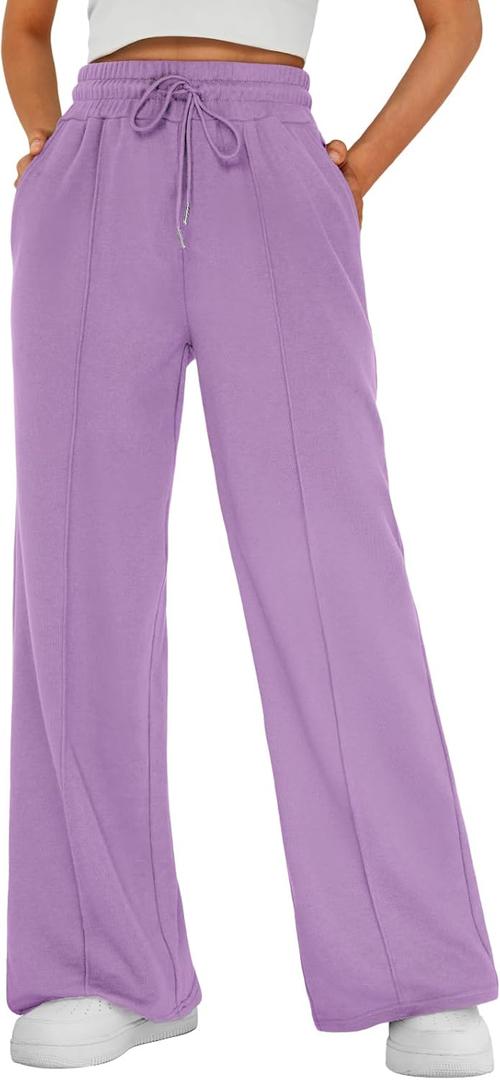 AUTOMET Womens Wide Leg Sweatpants Baggy Lounge Travel Pants Fall Fashion Outfits 2025 Winter Clothes Joggers (X-Large, Purple)