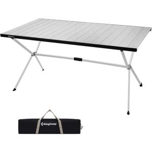 KingCamp Large Folding Camping Table Aluminum Roll Up Table Oversized Camp Table Stable Portable Outdoor Folding Table for Picnic Camping BBQ Backyard Party, 57.4''×31.4'' 6-8 Person,Support 176lbs