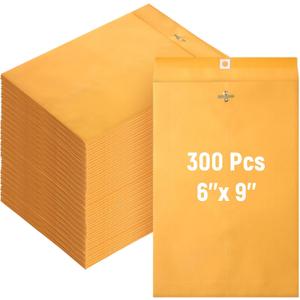 Ctosree 300 Pcs Manilla Envelopes Clasp Envelopes Bulk Brown Kraft Catalog Letter with Clasp Closure and Gummed Seal 28lb Heavyweight Paper (6 x 9 Inch)