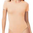 TNNZEET Bodysuits for Women - Black Bodysuit Women Tops Round Neck T Shirts for Women Fashion Body Suit Going Out Tops Size M, Nude
