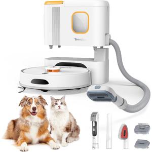 Teendow D20S Max+ Robot Vacuum and Mop, 8000Pa Suction for Pet Hair, with Self-Emptying Dock and Pet Grooming Parts, 10 Weeks Hands-Free Cleaning, PreciSense LiDAR Navigation, App & Voice Control
