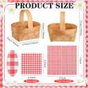 Geelin 36 Pcs Mini Woven Basket with Handle and Red White Gingham Paper Napkins Wood Chip Mini Flower Fruit Picnic Basket Chip for Easter Spring Wedding Party Gift Decoration (Small)