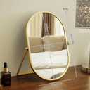 Tstarer Oval Vanity Mirror with Stand, Gold Metal Frame, Tabletop Makeup Mirror (Gold, 7.1 x 11 inches)