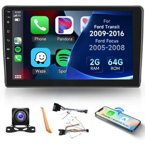 2G+64G for Ford Transit 2009-2016/Ford Focus 2005-2008 Car Radio Wireless Carplay/Android Auto,Android Car Stereo 9 Inch Touch Screen GPS Navigation WiFi Bluetooth FM/RDS Mirror Link SWC Backup Camera