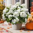 Artificial Geranium Fake Flowers for Outdoors Decoration, 6 Bundles Silk Geraniums White Flower UV Resistant Look Real Faux Plants for Front Door Garden Porch Planter Patio Balcony Yard Indoor Home