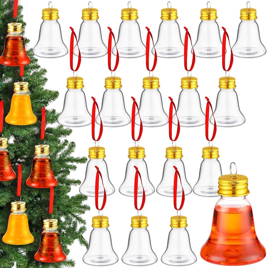 Patelai 18 Pcs Christmas Drink Balls Clear Shot Glass Ornaments Xmas Tree Fillable Ornaments Plastic Xmas Water Bottle Bulbs for Holiday Party Decorations(Bell,50 ml)
