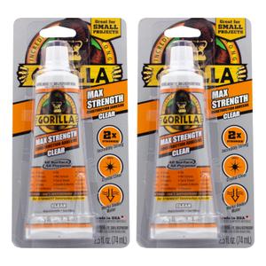 Gorilla Max Strength Construction Adhesive, Clear Glue, 2.5 Ounce Squeeze Tube (Pack of 2) - Gap Filling and Waterproof