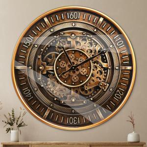 October Elf Large Real Moving Gears Wall Clock 24 Inch Vintage Industrial Steampunk Large Big Metal Wall Clock for Living Room Decor (24 Inch Antique Brass Gold)