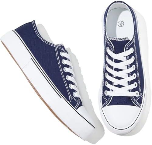 Adokoo Canvas Tennis Shoes for Women Low Top Casual White Black Sneakers for Women Lace Up Fashion Comfortable Walking Shoes, Size 37