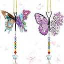 Tradder 2 Pcs Spring Butterfly Diamond Painting Wind Chimes Diamond Painting Suncatcher Art Kit Double Sided Butterfly Ornaments 5d Rhinestone for Spring Home Garden