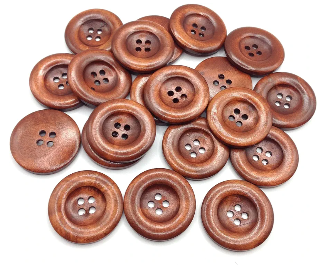 20PC Wood Sewing Buttons Scrapbooking 4 Holes Round Dark Coffee Buttons 35mm(1-3/8") Dia