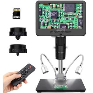 Andonstar AD246S-M HDMI Digital Microscope 2000x for Adults, 3 Lens 2160P UHD Video Record, 7 Inch LCD Soldering Microscope for Electronics Repair, Error Coins, Pro Boom Arm Stand, Windows Compatible