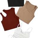 Milumia Women's 4 Piece Ribbed Knit Cut Out Drawstring Sleeveless Crop Tank Tops Set, XL