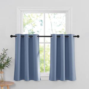 RYB HOME Short Blackout Curtain Tiers for RV, Thermal Insulated Curtains Short Blind for Kitchen/Living Room Energy Efficient, 42 Wide x 36 Long Each Panel, Stone Blue, Set of 2 (42"W x 36"L (Pack of 2))