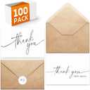 100 PACK Thank You Cards Bulk with Kraft Envelopes and Matching Stickers, 4x6 Inch Blank Greeting Cards Suitable for Small Business, Baby Shower Wedding, Graduation, Bridal Shower, Funeral, Engagement