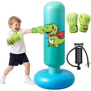 Inflatable Punching Bag for Kids: Qoosea 48 Inches Kids Punching Bags with Boxing Gloves & Air,Pump Blue Dinosaur Design Gift for Toddler & Kid Ages 3-10,Easy to Inflate,Durable Safe Punch Bag