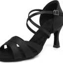Women's Latin Dance Shoes Peep Toe Satin Professional Ballroom Salsa Tango Dancing Shoes with High Heels, 6.5