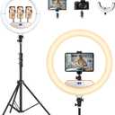 18 inch Ring Light with Stand,Foldable Large Ring Light for ipad iPhone,LCD Display/4 Clips/2 USB Ports,2700-6500K with Tripod for Tattoo Lash Barber Makeup Photography Lighting