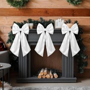 Suncalla 3 Pcs 2 FT Large Bow Decorations Big Satin Bows Hanging Wall Decors for Room Fireplace Coquette Birthday Backdrop Bridal Shower Wedding Bachelorette Christmas Party Supplies(White)