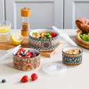 Henten Home Ceramic Serving Bowls with Lid, Colorful Nesting Bowl Set of 3, Porcelain Boho Bowls for Prep, Food Storage, Meals, Microwave & Dishwasher Safe, 10/20/32 oz