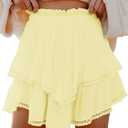 Aoudery Flowy Shorts for Women Casual Boho Ruffle Tiered Skorts High Waist Mini Skirts Golf Tennis Crochet Shorts (Yellow, L)
