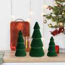 Set of 3 Christmas Tree Velvet Decorations,Dark Green Modern Velvet Cone Christmas Tree Figurine Centerpieces Gifts for Xmas Holiday Table Mantel Living Room Home Decor